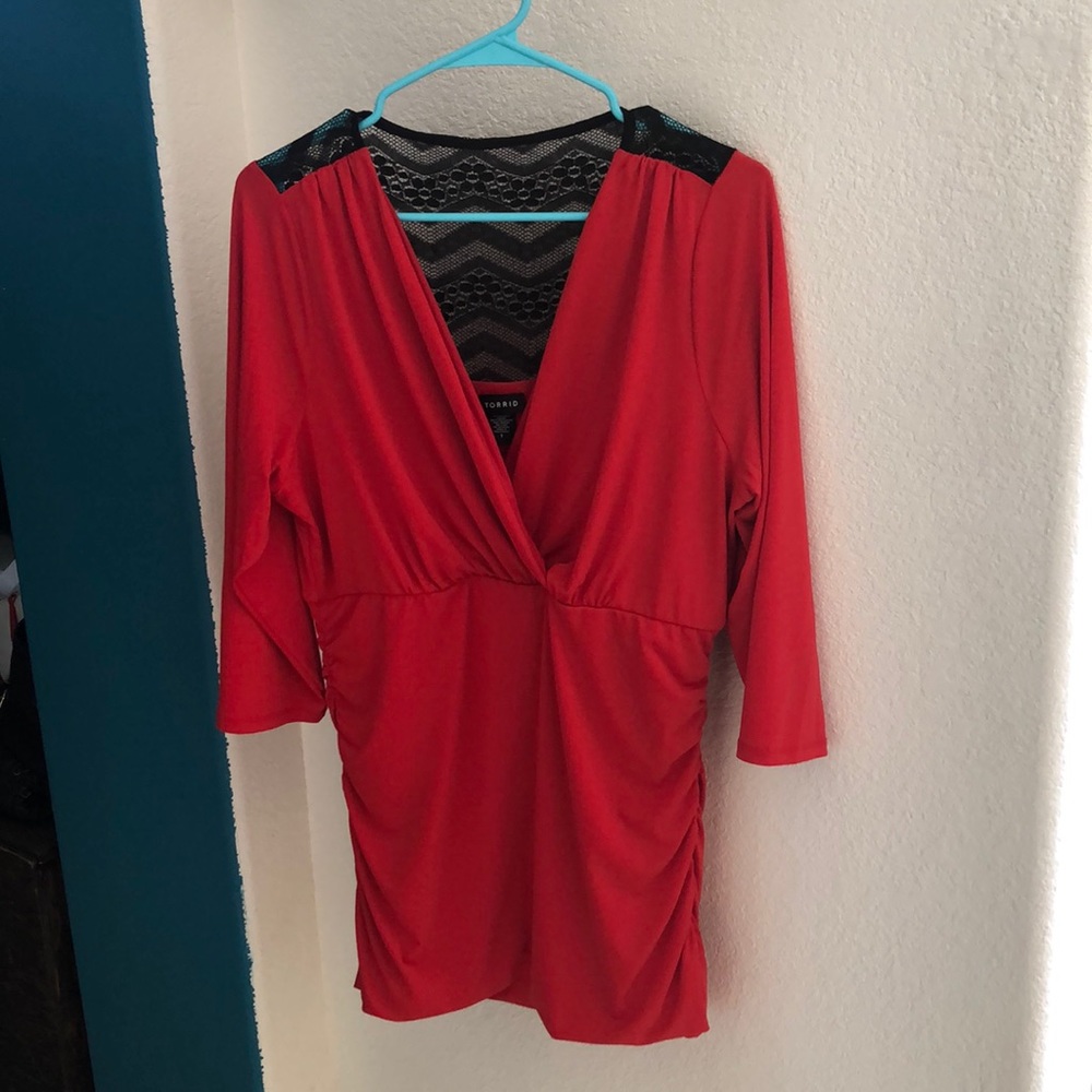 Red and black lace top